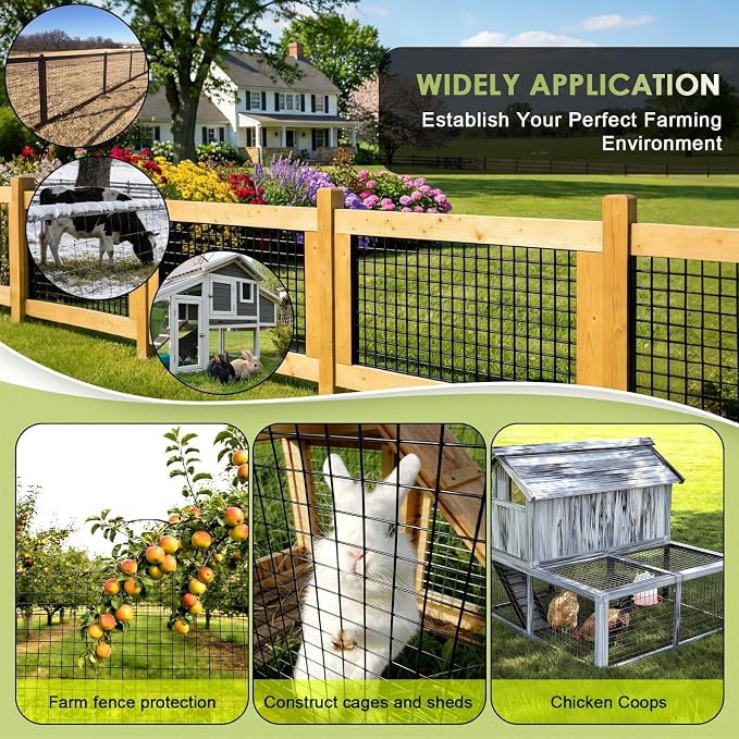 Gbekery Black Hardware Cloth 2 x 3inch, 24in x 50ft 16 Gauge, PVC Coated Galvanized Steel Chicken Wire Fence Roll Garden Plant Welded Metal Wire Fencing Roll, Rabbit Cages Snake Fence