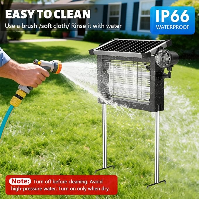 Solar Bug Zapper Outdoor 4500V, 2-in-1 Rechargeable Mosquito Zapper with Projection Light, IP66 Waterproof Cordless Electric Fly Zapper Indoor with Type-C Charging for Patio, Yard & Camping