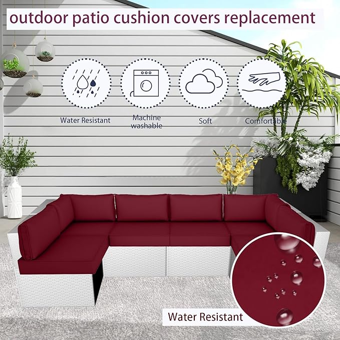 Outdoor Cushion Covers for Patio Furniture, Patio Cushion Covers Replacement with Zipper, Waterproof & Fade Resistant,Only Cover (Burgundy, 25.6Lx25.6Wx4H - Only Covers)