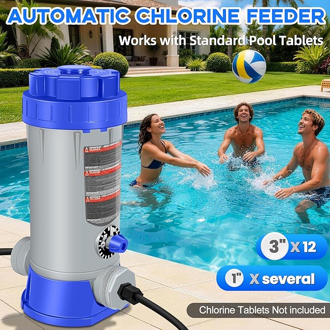 SeaSlep Off-Line Automatic Pool Chlorinator with Adjustable Output, Automatic Chlorine Feeder with 9.0 Lbs Capacity,Easy to Install Off Line Chlorinator for Inground Pool,Compatible with Hayward(Blue)