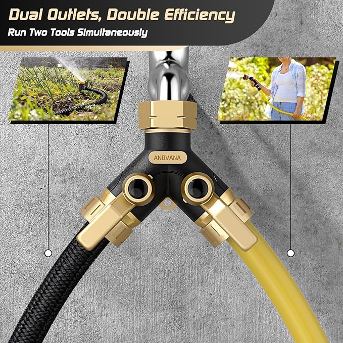 Hose Splitter 2 Way Heavy Duty,Garden Hose Splitter- Solid Brass Y Type with Dual Shut Off Valves,3/4" Standard Threads, Leak-Proof Dual Outlet Splitter for Sprinklers and Irrigation Systems