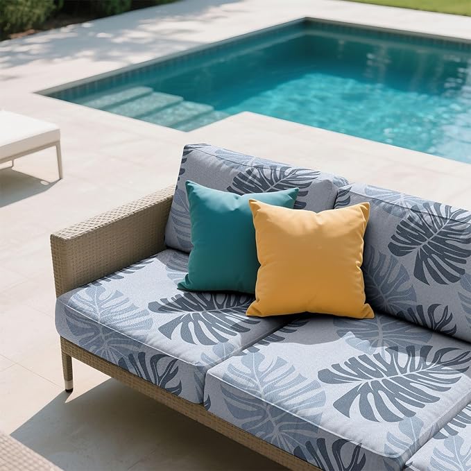 pickyNproud 8Pcs Patio Cushion Covers Stretch Outdoor Couch Cushions Slipcovers Replacement Washable Furniture Protector with Elastic Bottom Sofa Chair Seat Cover, Gray Leaves