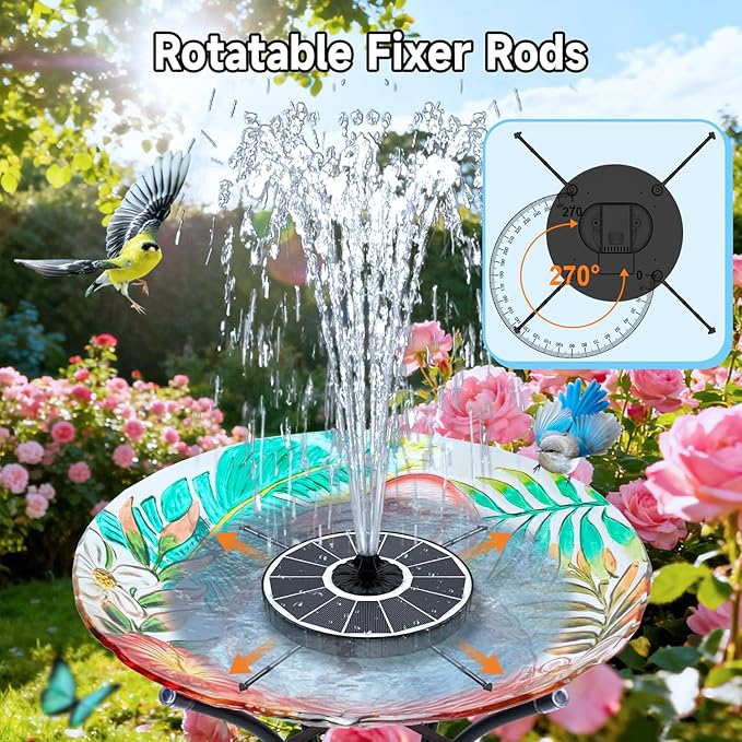 Yzert Solar Fountain, 3-Level Adjustable Water Height, 3.5W Glass Powerful Outdoor Fountain Pump with Rotating Rods & 7 Nozzles for Bird Bath, Garden, Pond, Patio, Flower Pot (2026 Model,White)