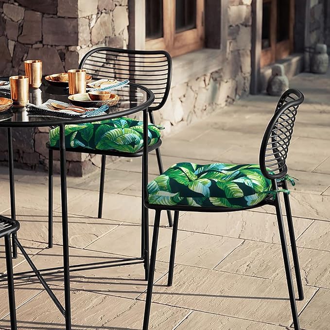 LVTXIII Outdoor Seat Cushions Seasonal Tufted Chair Cushions, Patio Chair Pads for Dining Chairs, Office Armchairs and Garden Furniture Decoration (Round Back, 19”x19”x4”, Hanalei Lagoon, 2 Pack)