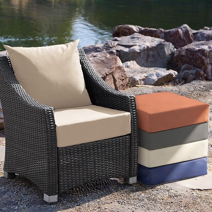Outdoor Cushions for Patio Furniture, Outdoor Seat Cushion Set 24 x 24 x 5.75 Inch, Waterproof & Fade Resistant Outdoor Chair Cushions, Deep Seat Patio Cushion with Removable Cover, Beige