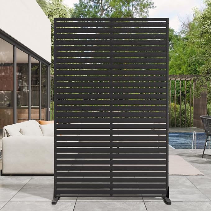 Outdoor Privacy Screen 72" Decorative Fence Panel, Air Conditioner Fence, Freestanding Privacy Screens with Stand, Weather-Resistant Patio Divider Panel for Outside, Balcony, Pool, Black
