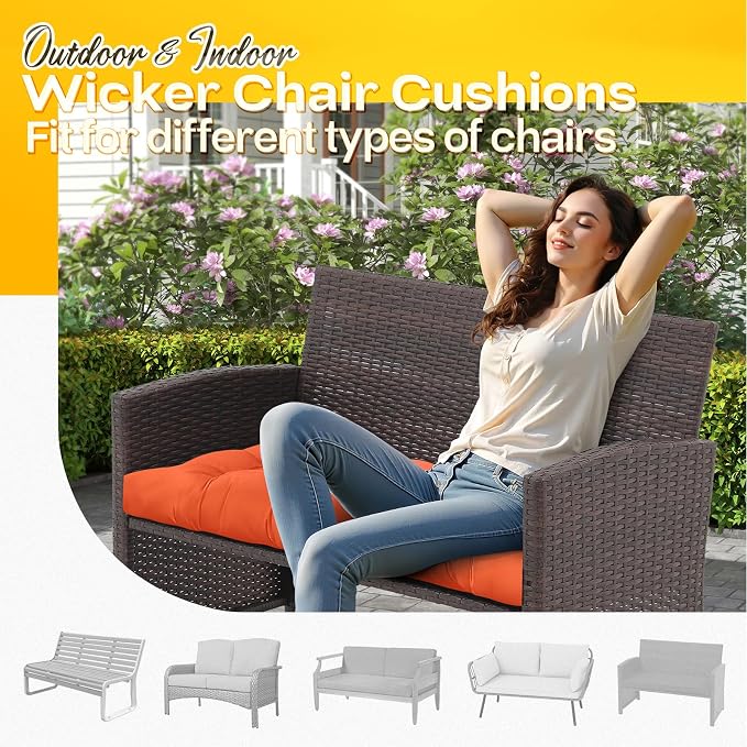 MAGIC ELEPHANT Outdoor Bench Cushion, Memory Foam Loveseat Cushion for Patio Furniture Wicker Chair, Settee Porch Swing Seat Cushion, 44 x 19 Inches (Orange)