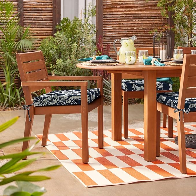 DYTXIII Set of 4 Outdoor Chair Cushions, Water Resistant 18.5"x16"x2" Square Seat Cushion for Patio Dining Chairs, High-Density Replacement Pads for Indoor Outdoor Furniture - Vines Navy