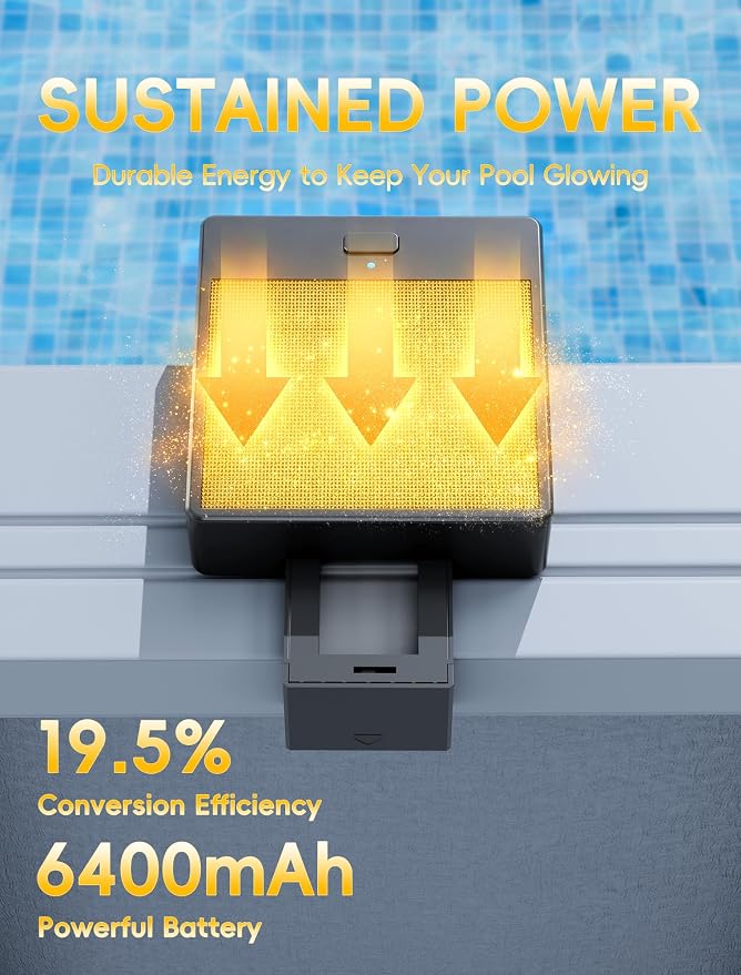 Solar Pool Lights for Above Ground Pools(Steel Wall Only), 10-Color RGB 4-Mode LED Underwater Submersible Poolside Light with Auto Dusk Sensor, Waterproof Design, Remote & Timer Off, 1 Pack