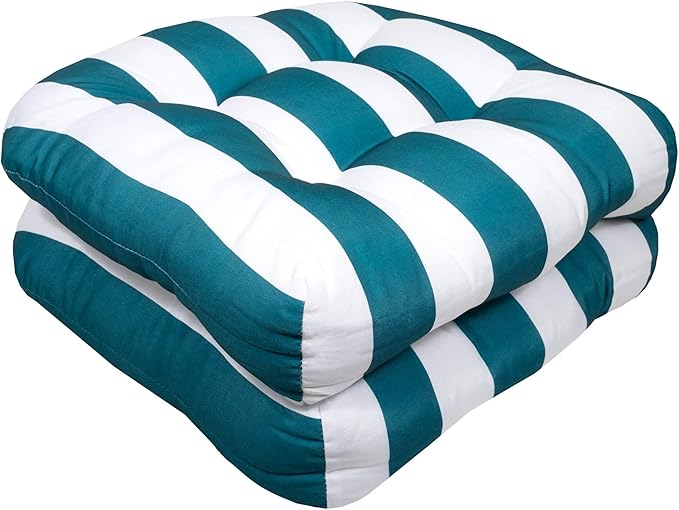 Sweet Home Collection Patio Cushions Outdoor Chair Pads Premium Comfortable Thick Fiber Fill Tufted 19" x 19" Seat Cover, 2 Count (Pack of 1), Havana Peacock/White