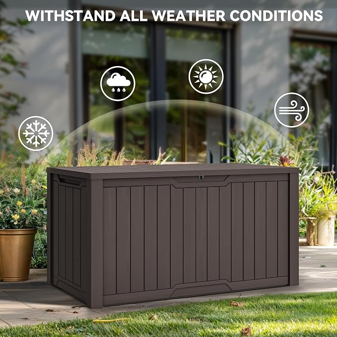 YITAHOME 240 Gallon Extra Large Outdoor Storage Deck Box, XXL Waterproof Resin Patio Storage w/Lockable Lid for Outdoor Cushions, Garden Tools and Sports/Pools Equipment, Dark Brown