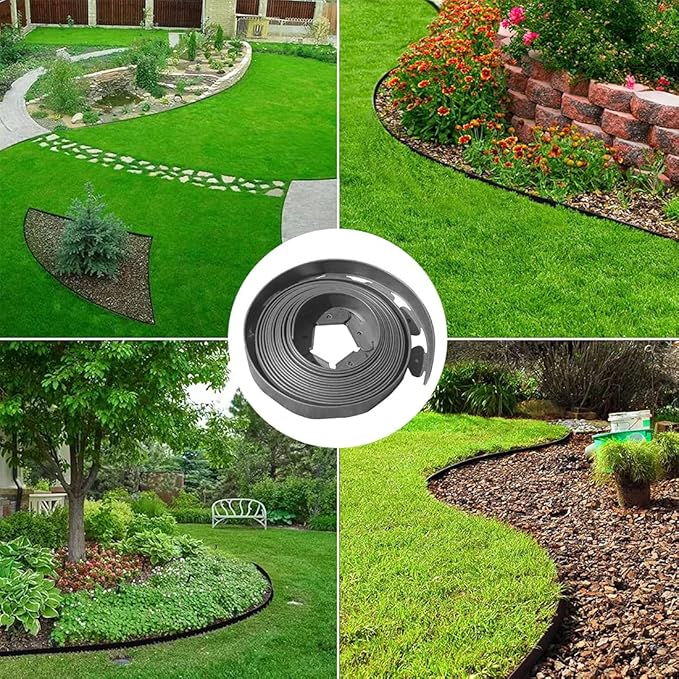 Landscape Edging 33FT,Garden Edging Borders [Extra Tall 4IN High] Flexible Lawn Edging Kit with Total 50pcs Stakes,Mini Plastic Fence Edge Used for Yard,Flowerbeds,Landscaping,Grass,Tree -Grey