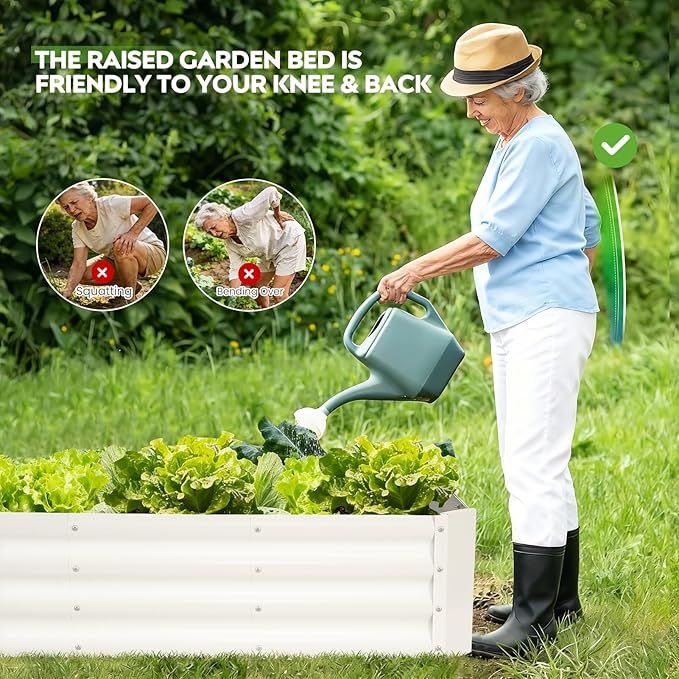 2 Pcs 4x2x1ft Galvanized Raised Garden Bed Outdoor, Metal Planter Boxes with Easy Assembly, Planter Raised Beds for Gardening, Flower, Plants, Vegetable, Herb - White