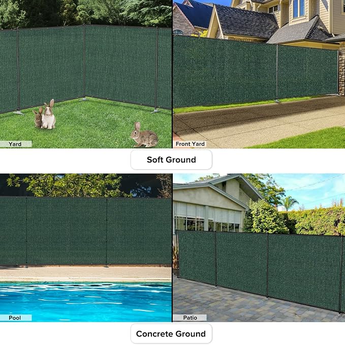 5'x112' Privacy Fence Kit Freestanding Mesh Screen with Iron Poles Temporary Fencing Outdoor Patio Backyard Divider Dog Air Conditioner Trash Fence Green Custom