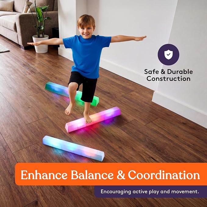 Special Supplies LED Stepping Stones for Kids -Light-Up Balance Blocks- Coordination & Balance for Toddlers & Children- Durable Non-Slip Rubber, Safe Indoor & Outdoor Play