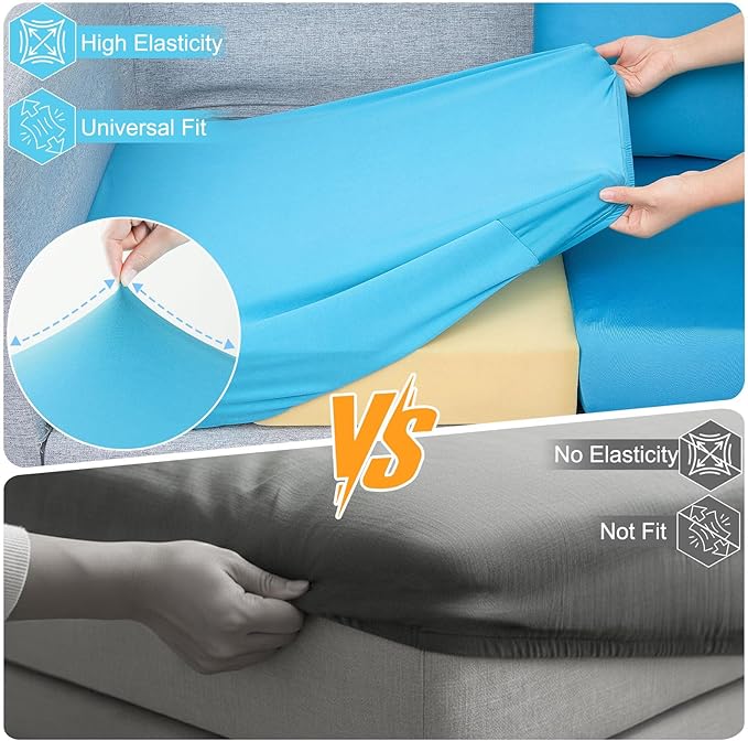 pickyNproud 8Pcs Patio Cushion Covers Stretch Outdoor Couch Cushions Slipcovers Replacement Washable Furniture Protector with Elastic Bottom Sofa Chair Seat Cover, Teal Blue