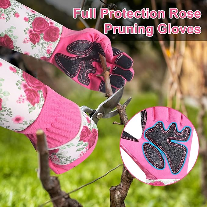 DLY Gardening Gloves, Garden Gloves for Women, long gardening gloves for Garden Work and Yard,Durable and Comfortable(Medium, Rose Red)