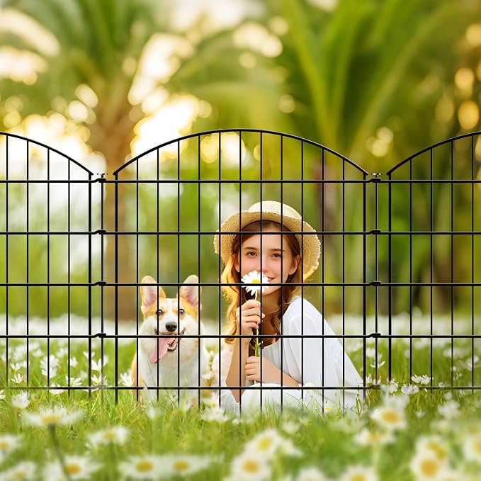 Thealyn Metal Garden Fence 32 inch H x 28 inch W (5 Panels, Total Length 11.6 ft) No Need Dig Rustproof Animal Barrier Fencing Border Fence for Dog, Patio,Yard, Landscape, Flower Bed