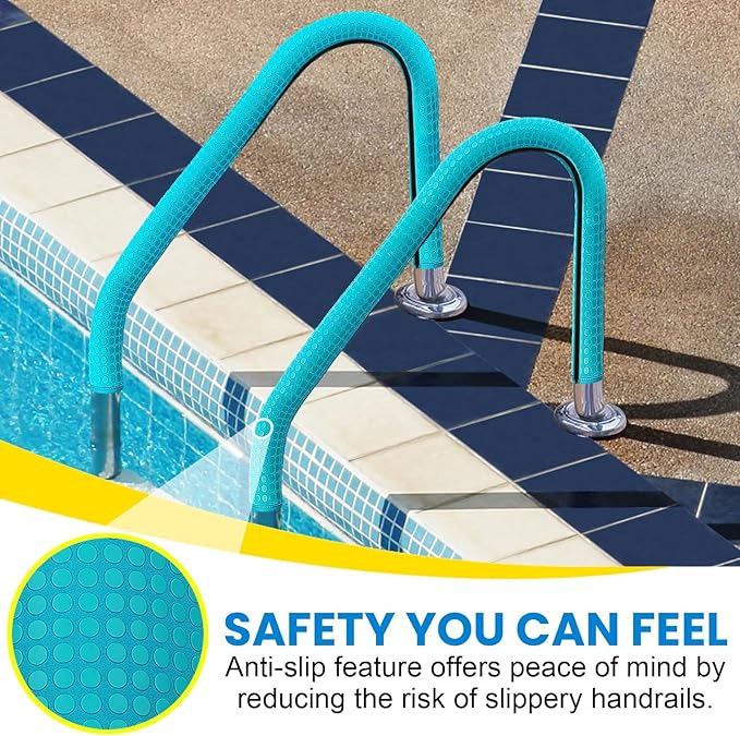 Pool Handrail Cover, 6 Feet Neoprene Zippered Pool Handle Covers, Slip Resistant Rail Grip for Swimming Pool Hand Railing Cover Cyan