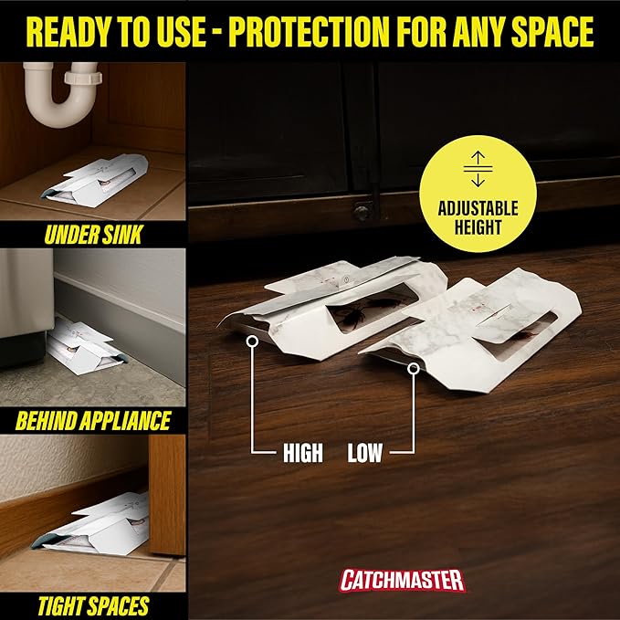 Catchmaster Cockroach Trap with Powerful Food-Based Bait – Glue Traps (10-Pk) Roach Killer for House – Kitchen, Bathroom & Garage, Indoor Pest Control and Bug Catcher Solution