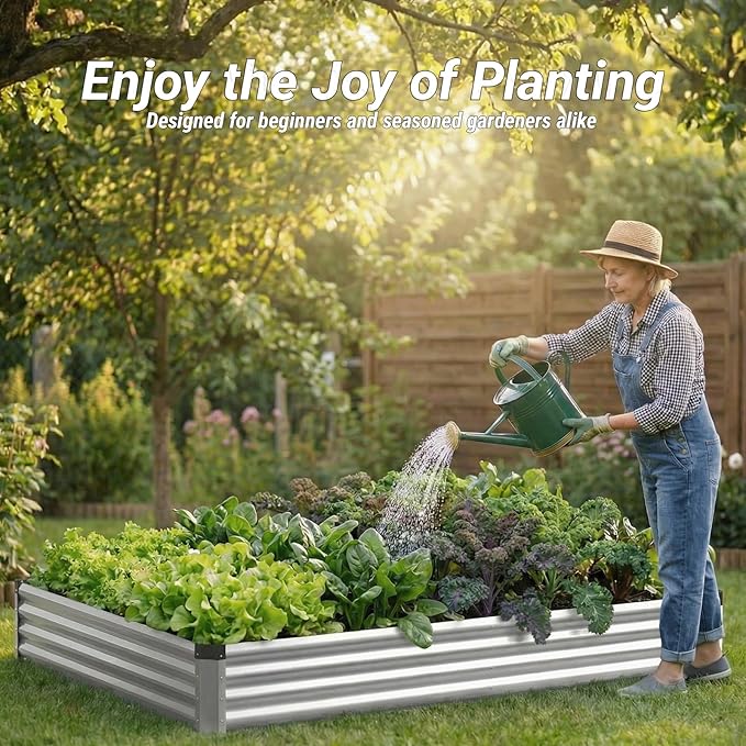 2PCS 6x3x1 FT Rectangle Metal Raised Garden Bed Kit, Elevated Garden Planter Box Outdoor, Large Planters for Outdoor Plants, Flower, Vegetables, Fruit, Herbs (Silver)