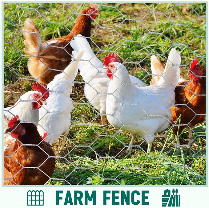 GlikCeil 24 in x 200 ft Chicken Wire Fencing Metal Floral Chicken Wire Mesh for Crafts Poultry Garden, 1 Inch Hexagonal Galvanized Hardware Cloth Netting for Poultry Coop Barrier Rabbit Cage (Silver)