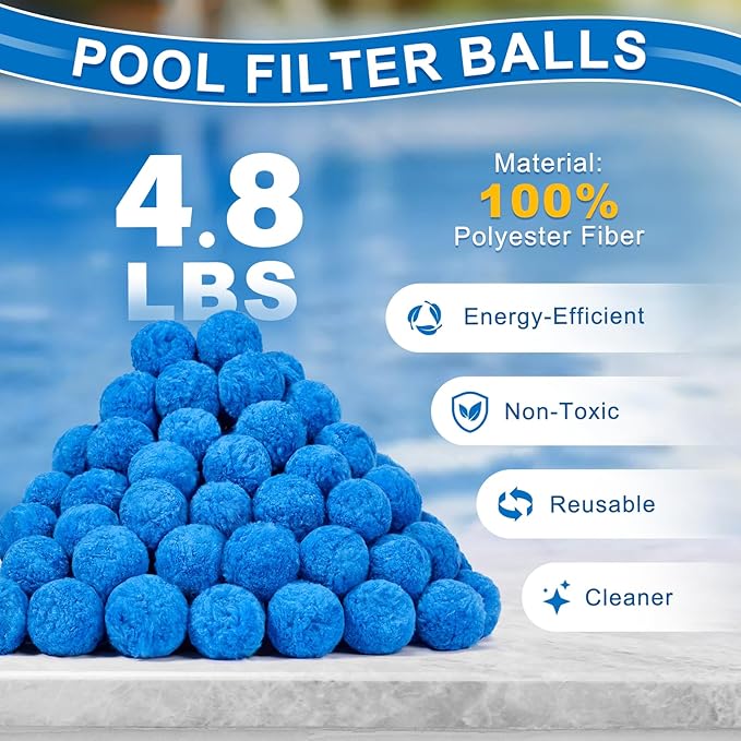 TTQ Pool Filter Balls for Sand Filter Systems, 4.8 Lbs Reusable Polyester Fiber Filter Media, Blue Filter Balls for Above Ground and Inground Pools