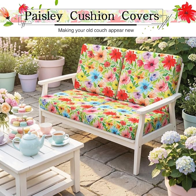 Newwiee 12 Pcs Patio Cushion Covers Outdoor Stretch Sofa Couch Cover Replacement Couch Slipcover Sofa Seat Chair Porch Patio Furniture Protector, Flexibility Washable(Colorful,Vivid Blossom)