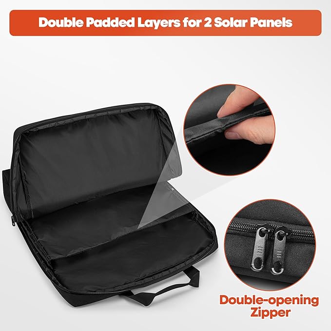 HODRANT Solar Panel Storage Bag, Solar Panel Carrying Case Compatible with Anker SOLIX PS30 PS100 PS200, Carrier Box Protective Case for 2 Panels, Carry Cover with Pockets & Handles, Bag Only