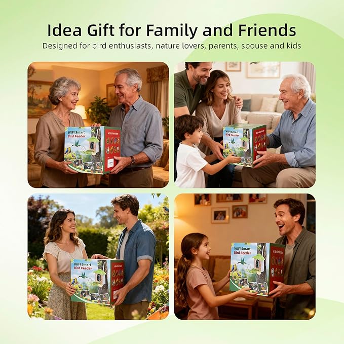 Bird Feeder with Camera,AI Identify Birds Species,Solar Powered,Auto Record Videos in Backyard,Instant Notifications,Ideal Gift for Family and Bird Lovers (Green)