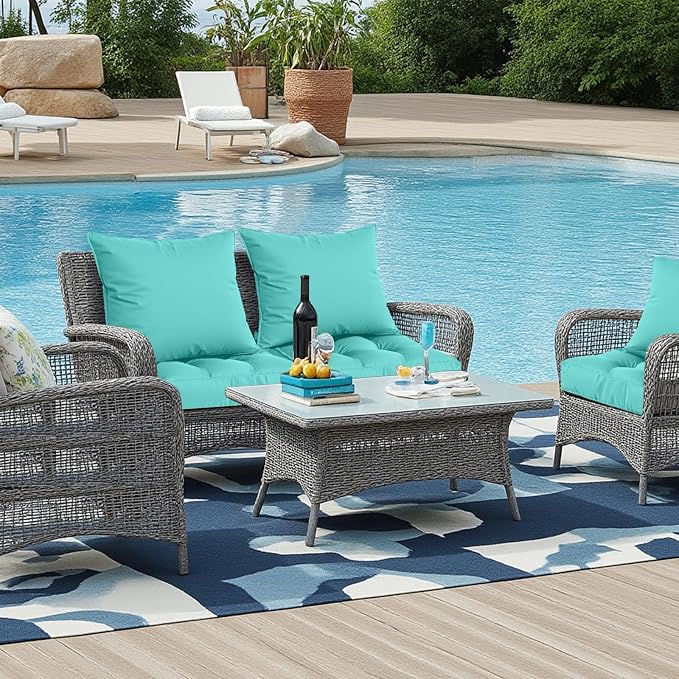 22x22 Waterproof Outdoor Chair Cushions Set of 2, Patio Cushions for Outdoor Furniture Water-Resistant & Fade-Resistant, Deep Seat & Back Cushion for Wicker Sofa (Teal)