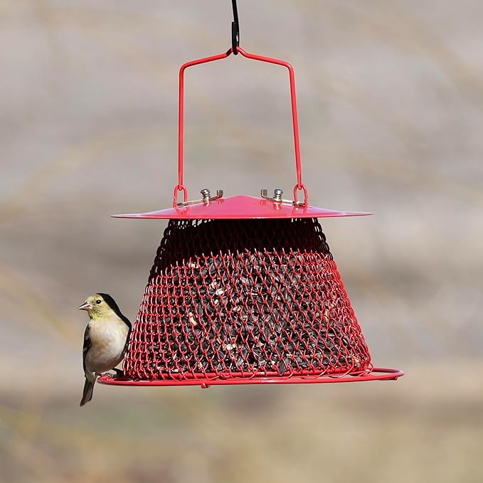 Red Collapsible Mesh Bird Feeder - Small Hanging Bird Feeder - Holds 1 Pound of Sunflower Seeds