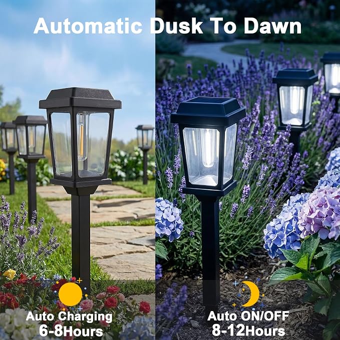 8 Pack Solar Lights Outdoor Pathway, Modern Solar Garden Lights, Waterproof Auto On/Off LED Outdoor Solar Lights for Yard, Landscape Path, Walkway, Driveway Décor