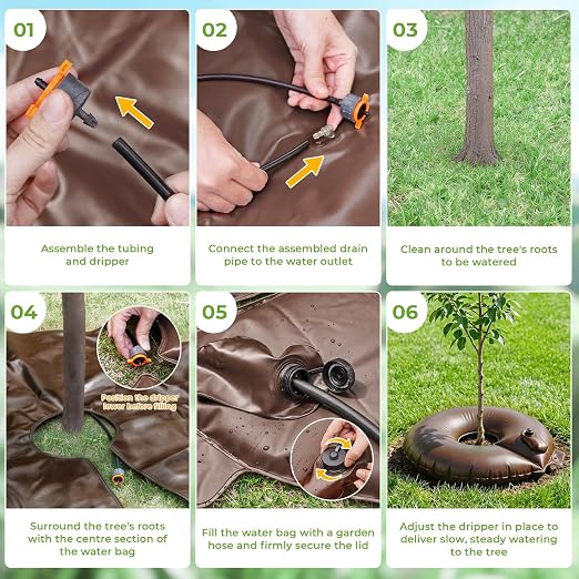 HIRALIY 10 Gallon Tree Watering Bag, 1 Pack Watering Ring, Slow Release 1-3 Days, Deep Root & Automatic Drip Irrigation System, for Multi-Trunk Newly Planted Small Trees and Shrubs