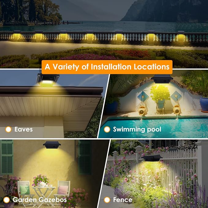 Solar Gutter Lights Outdoor, 40 LEDs Bright Solar Powered led Fence Light Deck Lights Waterproof for Wall, Deck, Fence, Stair, Step and Yard (Black Shell, 10Pack, Warm White)