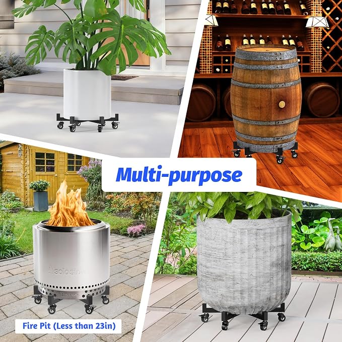 Plant Caddy With Wheels, Adjustable 16in to 23inch Metal Plant Stand | Heavy Duty Rolling Plant Dolly, With 4 Lockable Caster Wheels, For Indoor Outdoor Large Pots Planter, Holds Up to 800 Lbs