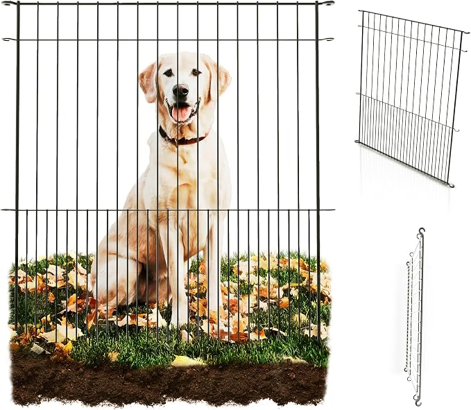 WESLEY'S CORNER Tall Fence Panels - 32”H x 29”L, No Dig Metal Dog Fence, Heavy Duty, Garden Border & Animal Barrier, Rustproof, Decorative Fencing for Backyards, Frontyards, Outdoors and Edging