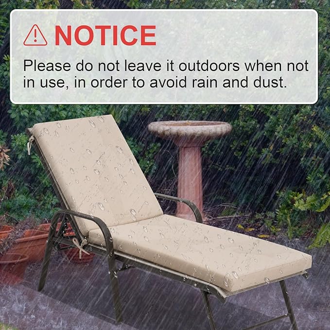 Crestlive Outdoor Chaise Lounge Cushions, 3 Years Fade Resistant Water Resistant Lounge Chair Cushion, 72''L x 21''W, Set of 2, Beige