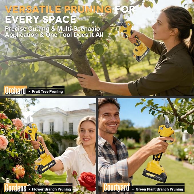 Brushless Cordless Pruning Shears - 21V Max 1.2" Electric Pruners with 2 × 2.0Ah Battery & SK5 Blades & Carrying Case - LCD Display Cordless Secateurs for Garden Orchard Tree Branch Pruning