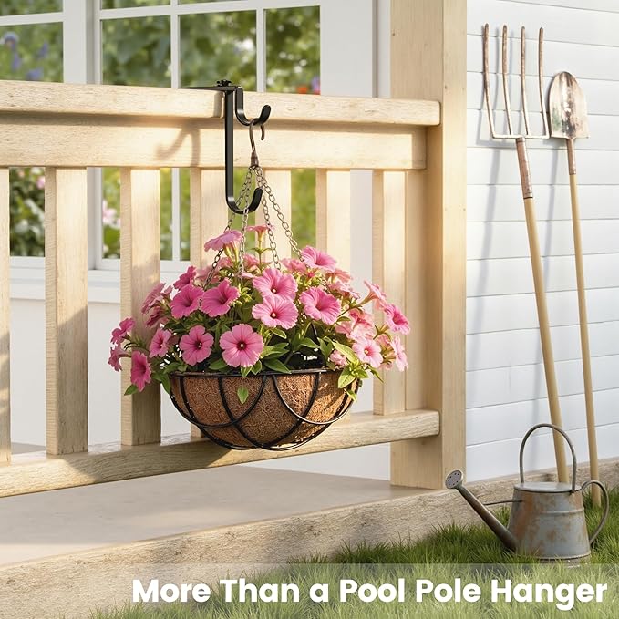 niffgaff 2pcs Double Pool Pole Hooks, Adjustable Thickened Panel Pool Fence Equipment Hooks Metal Hangers for Hanging Tool for Vinyl Fence Pool, Wall, Skimmers, Hose, Swimming Pool Accessories
