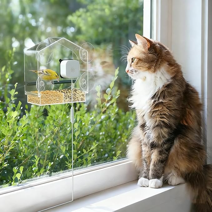Svanur Window Bird Feeder with Camera,Wild Bird Feeders for Outdoors,AI Identify & Auto Capture Bird Feeder for Viewing,Strong Suction Cups,Real-Time Alerts,Ideal Gifts for Bird Lovers