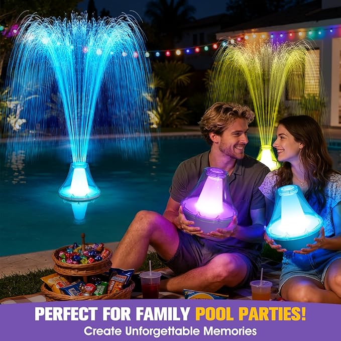 2026 Pool Fountain with Remote,Rechargeable Floating Pool Fountains with 10 Light Show,Pool Water Fountain Pump with Anchor,3 Spray Modes Swimming Pool Fountains for Inground Above Ground Pool-White
