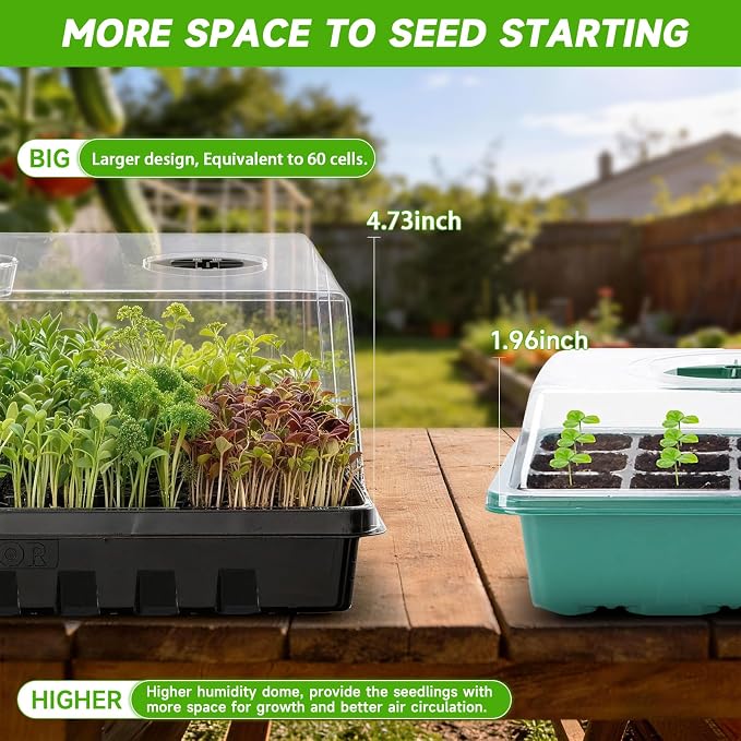 Seed Starter Tray, Seedling Trays Kit for Plant, Germination Trays with 4.73 Inch High Humidity Domes，Large Growing Space & Better Air Flow for Seed Starting, Growing Tray, Gardening Gifts, 6PCS