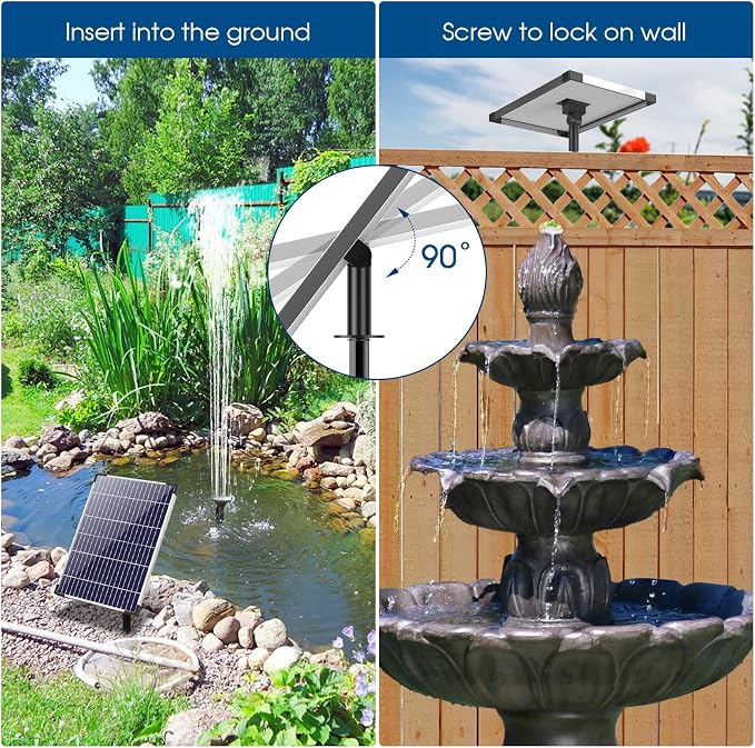 Antfraer 12W Solar Water Pump, Solar Water Fountain Pump 160GPH Flow Adjustable with 6.6FT PVC Tubing, Solar Pond Pump for Fish Pond Garden Waterfall Hydroponics DIY Water Features