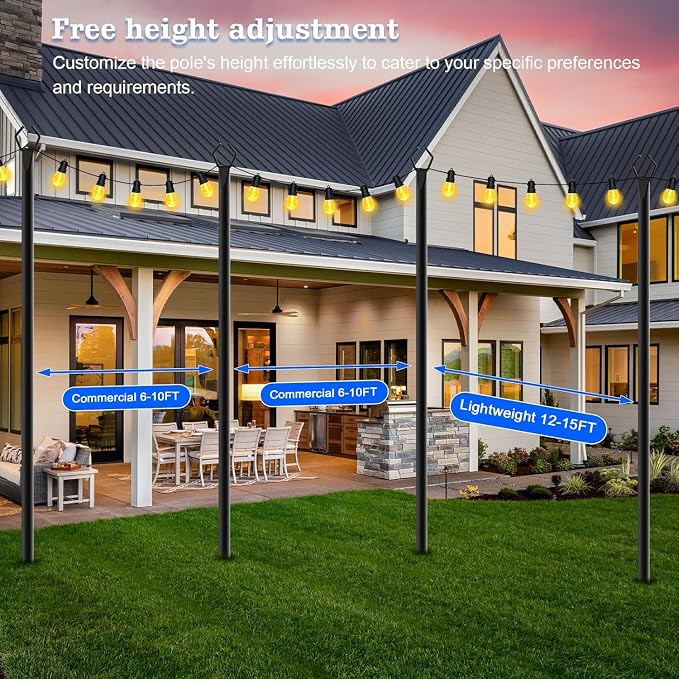 SINLEY 10 Pack String Light Poles,10 Ft Metal Poles with Fork for Outdoor String Lights,Outdoor Light Poles with Fork,Poles/Post/Stand for Outside,Patio,Deck,Backyard,Garden Wedding,Party