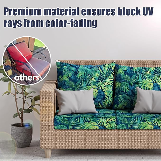 8Pcs Patio Stretch Cushion Covers, Outdoor Couch & Sofa Replacement Slipcovers for Patio Furniture Cushion Covers, Washable Reusable Furniture Protector, Square Large, Rainforest