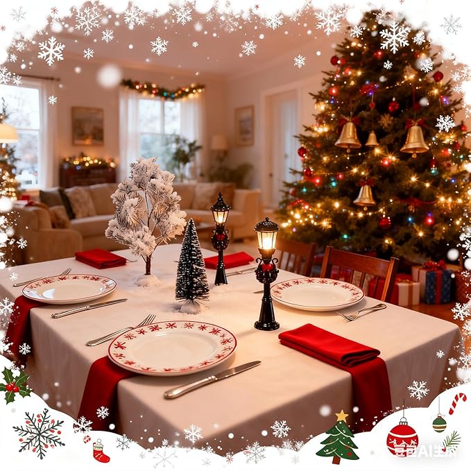 Hotop 18pc Christmas Village Accessories 47.2 Inch Village Roads Mini Snowy Trees Streets Light Lamppost Hedge Figurines Set for Display Winter Holiday Decorations DIY Crafts No Batteries(Trendy)