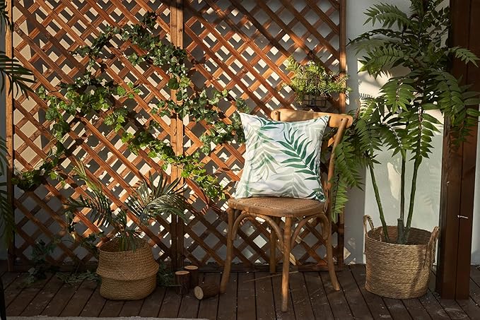MIULEE Pack of 2 Decorative Outdoor Waterproof Spring Throw Pillow Covers Patio Pillow Cases Natural Leaves Pattern Square Cushion Shams Shell for Garden Balcony Couch 18x18 Inch, Sage Green