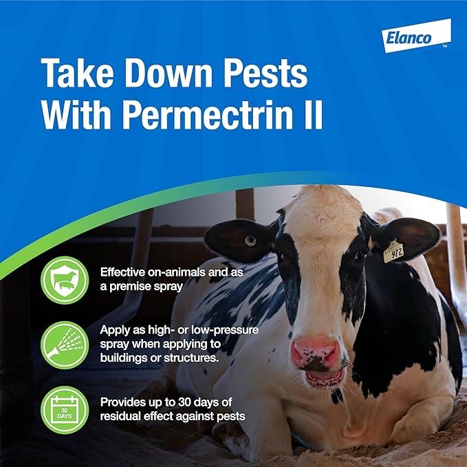 Permectrin II Insecticide for Farm Animals | Insect Killer | 30-Day Residual Effects 8 fl. oz. Bottle