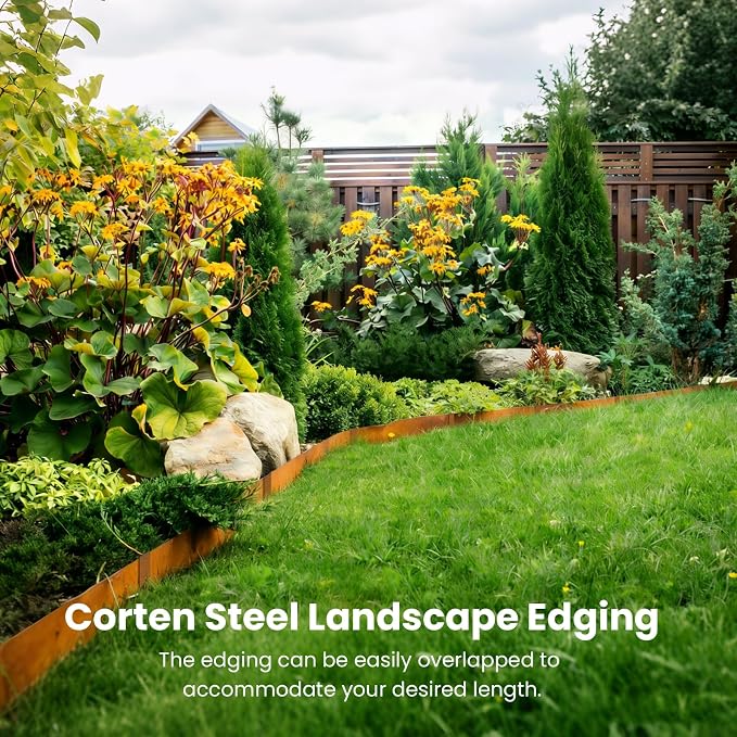 Corten Steel Edging 6 Pack 10" H x 40" L Metal Garden Edging, Metal Landscape Edging Hammer-in Steel Landscaping Thickened Pre-Rusted Steel Edging with 6 Clips and Gloves for Lawn Yard (20Ft Total)